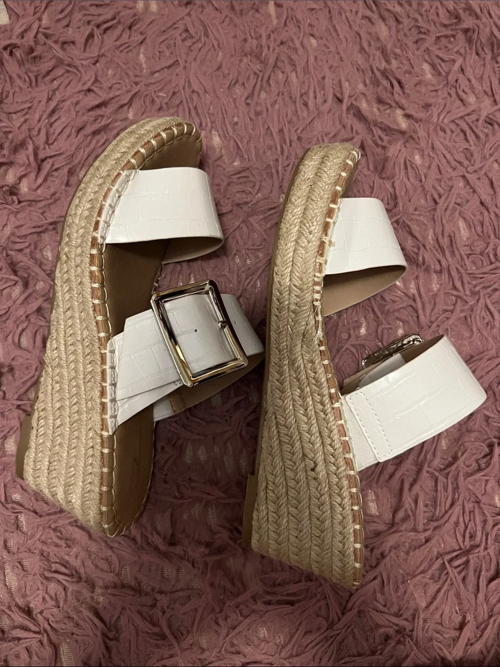 Vintage Havana White Espadrille Platform Slide Sandals with Buckle
